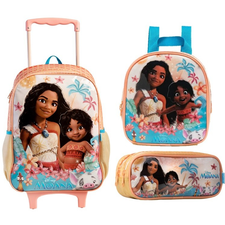 Kit  Moana Mochila Rodinha Escolar Lancheira Estojo 2026 - Amarelo claro - Moana