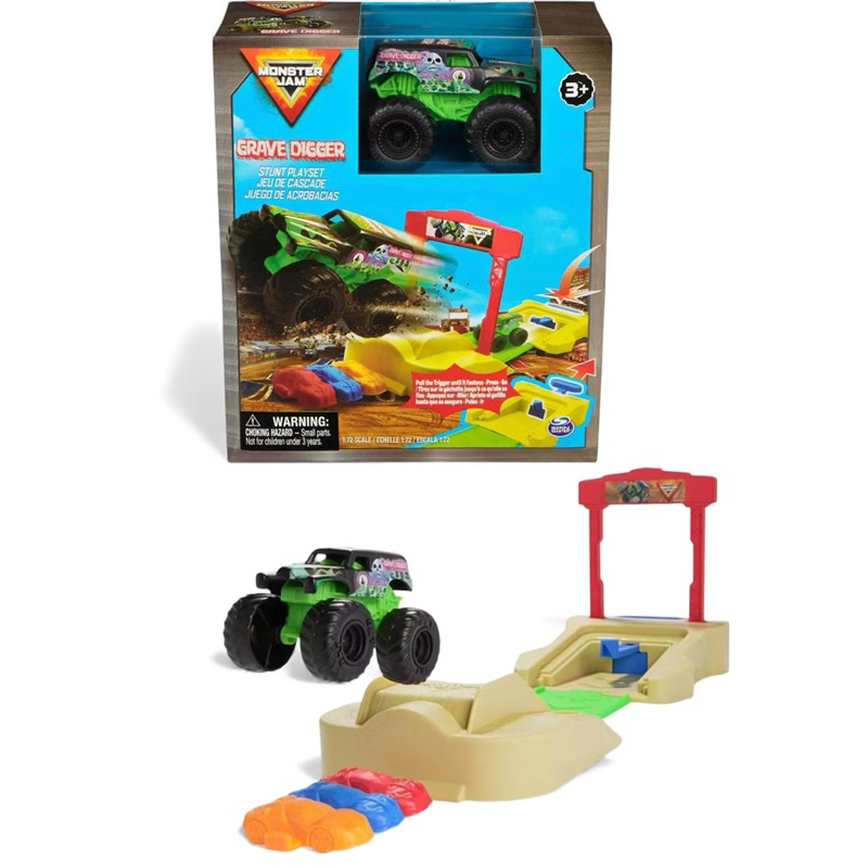 Carrinho Monster Jam com Rampa e Lançador Grave Digger  - Monster Jam com Rampa e Lançador Megalodon Stunt original