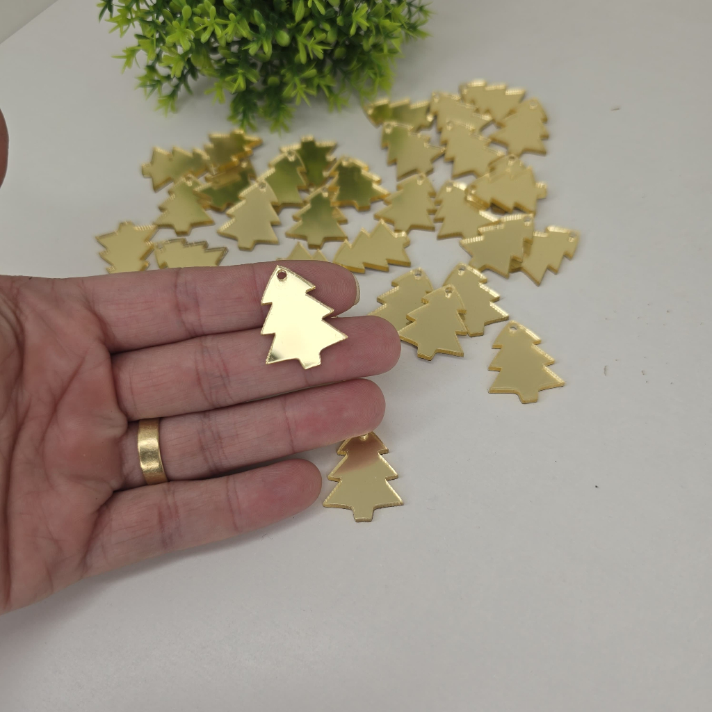 Kit 30/50/80/100 Mini Apliques Árvore de Natal Pinheiro 2,5cm em Acrílico - TAG - APLIQUE NATAL