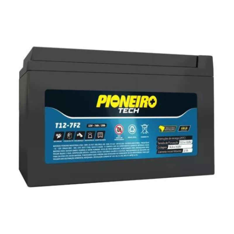 Bateria Estacionária Agm/vrla Pioneiro Tech T12-7f2 12v 7ah Cor Preto