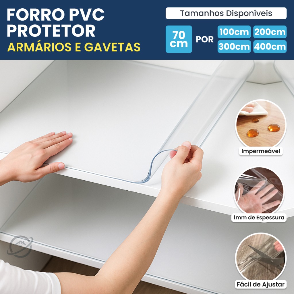Forro Protetor PVC 1mm Armário Gaveta Geladeira Guarda Roupas Multiuso Transparente Impermeável 70 cm x 1 2 3 4 Metros