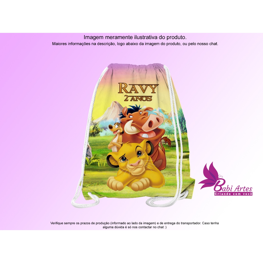 Mochilinha Saco Personalizada O Rei Leão  Festa Aniversário Lembrancinha Saquinho Infantil