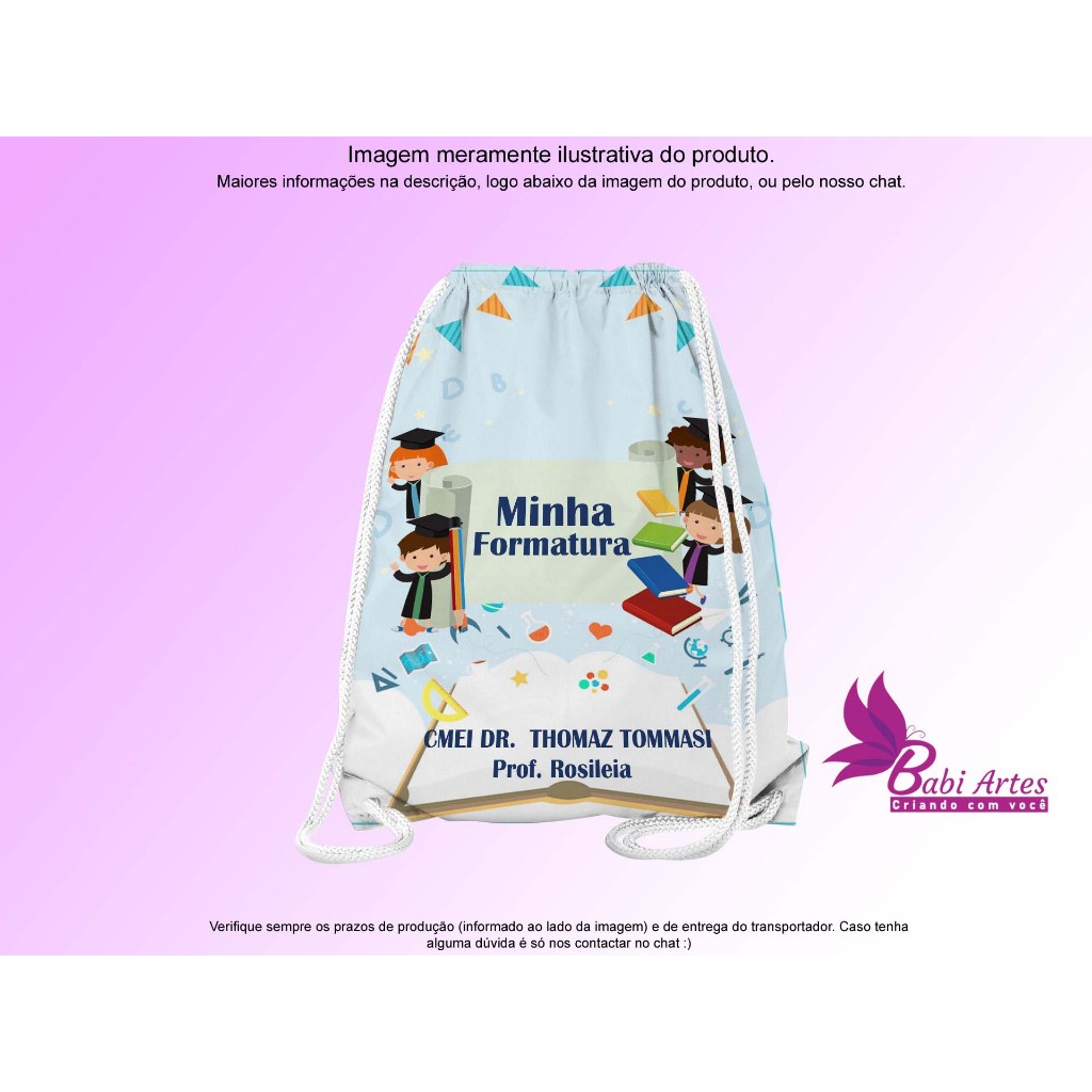 Mochilinhas Saco Personalizadas Formatura Infantil  Festa Aniversário Lembrancinha Saquinho Infantil