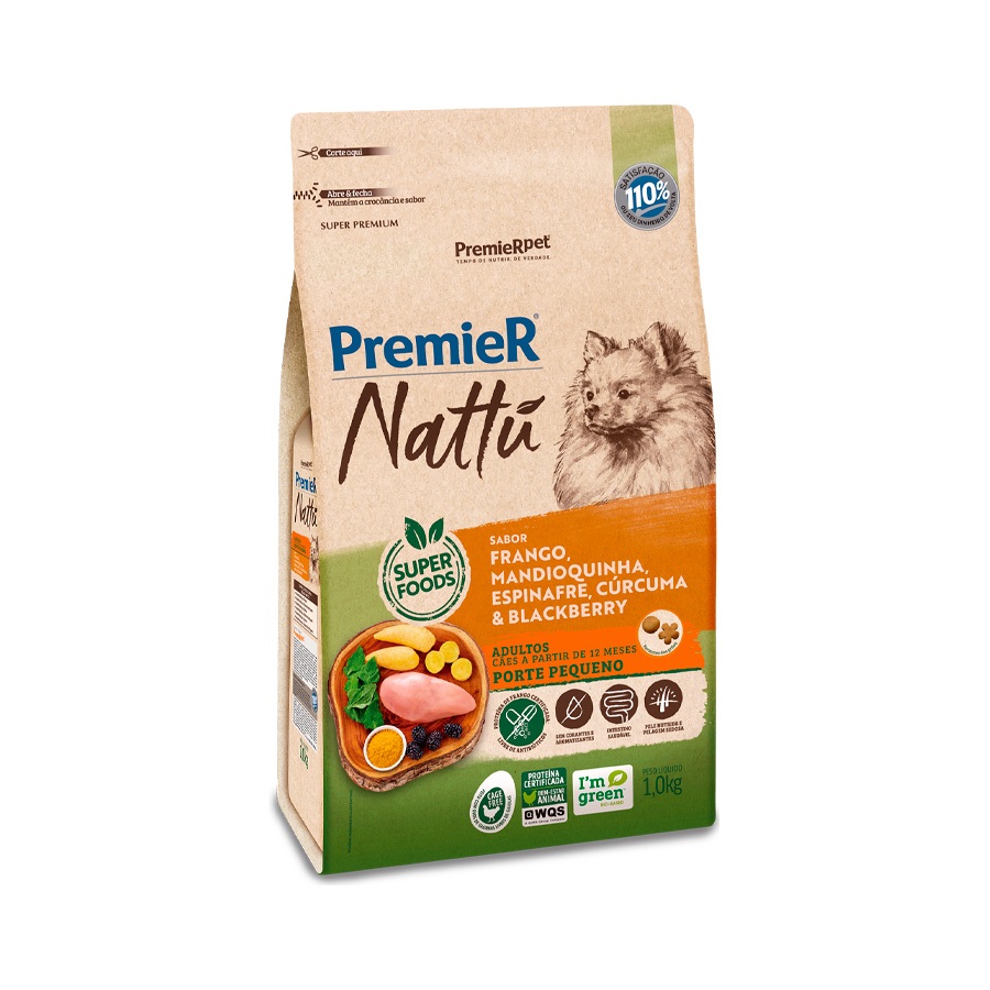 Ração Premier Nattu para Cães Adultos de Porte Pequeno Sabor Mandioquinha 1kg