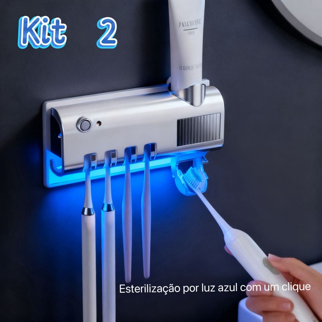 Kit1-2 Porta Escova Dentes Com Esterilizador Uv Aplicador Pasta de Dente Suporte Dispenser Escova