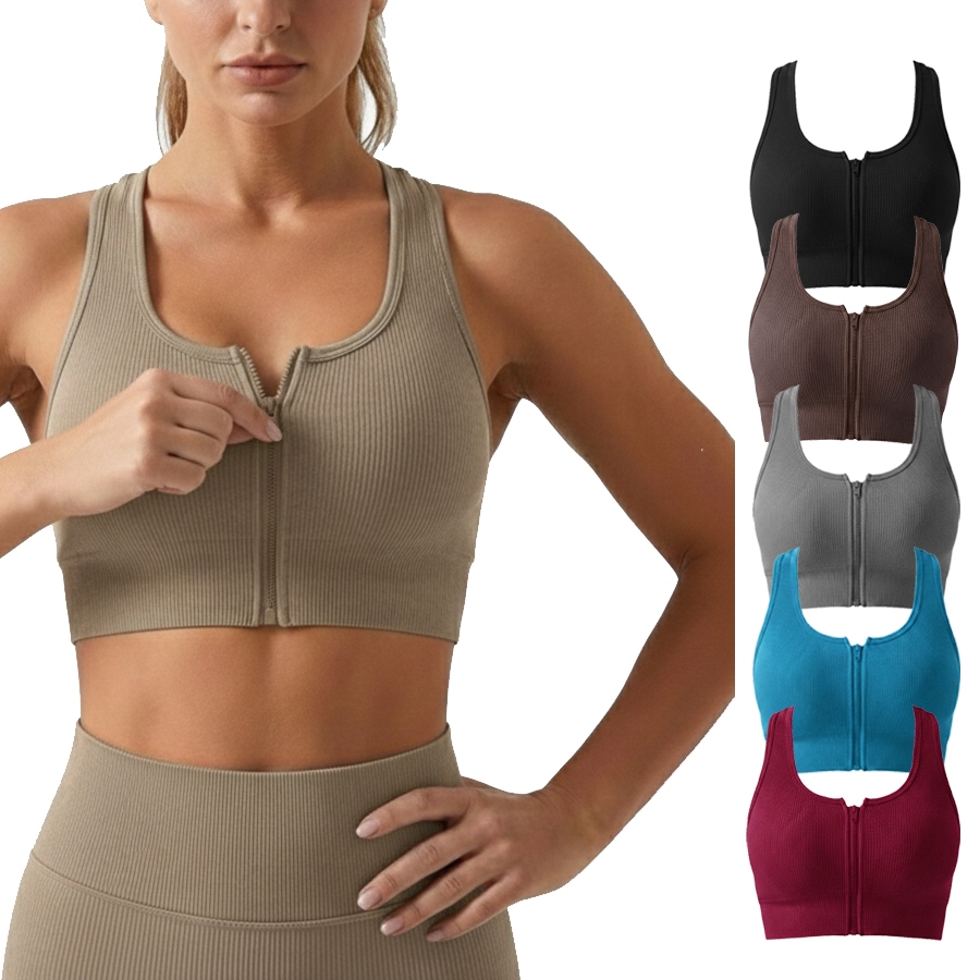 Top Esportivo Canelado Com Zíper Costa Nadador Bojo Removível Feminino