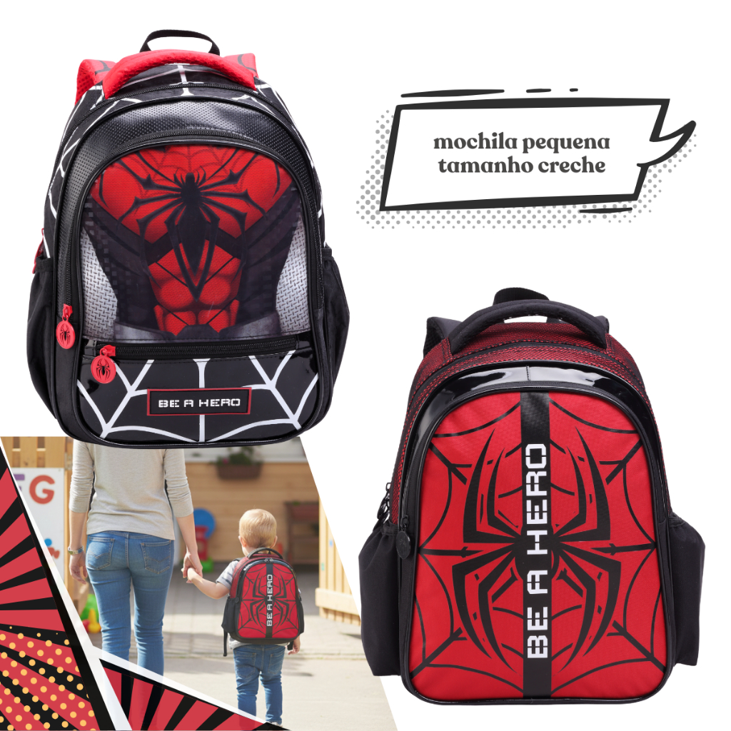Mochila Mala Bolsa Creche Menino Aranha Super Spider Homem Infantil Escolar em Oferta na Shopee