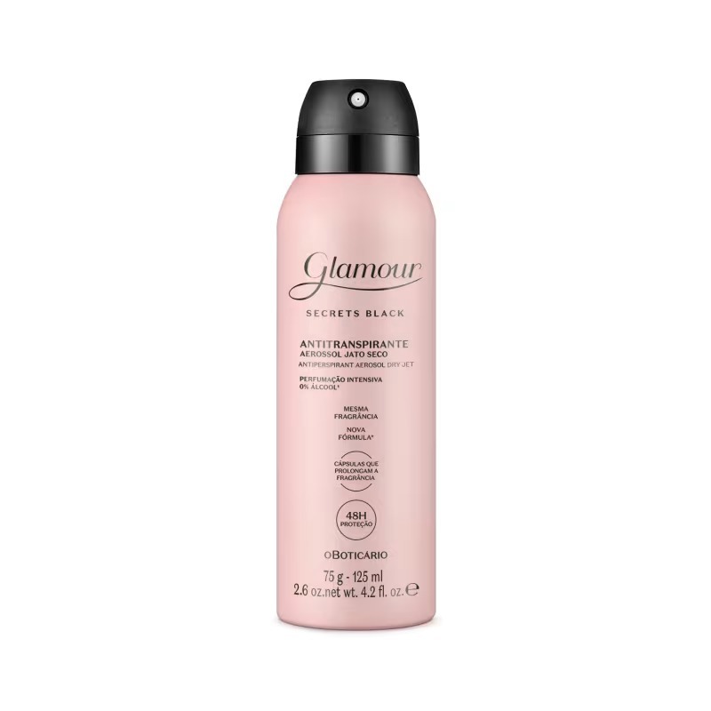 Desodorante Antitranspirante Aerossol Glamour Secrets Black 75g/125ml