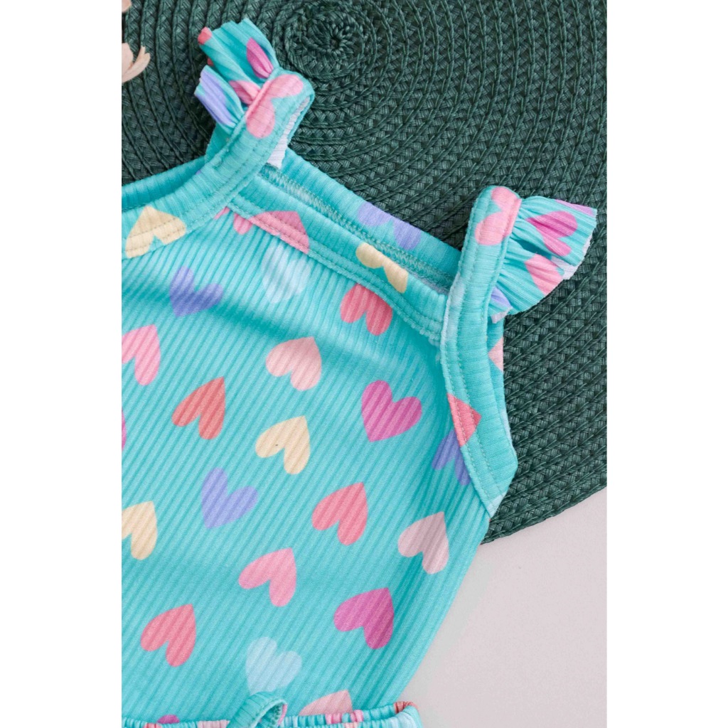 Conjunto Bebê Verão Body e Tapa Fralda Babado Verde Coração