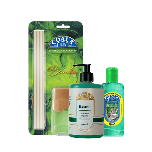 Kit Compacto  Coala  - 1 Difusor de Aromas + 1 Limpador Concentrado de Ambientes 120ml + 1 Sabonete  500ml - Bambu
