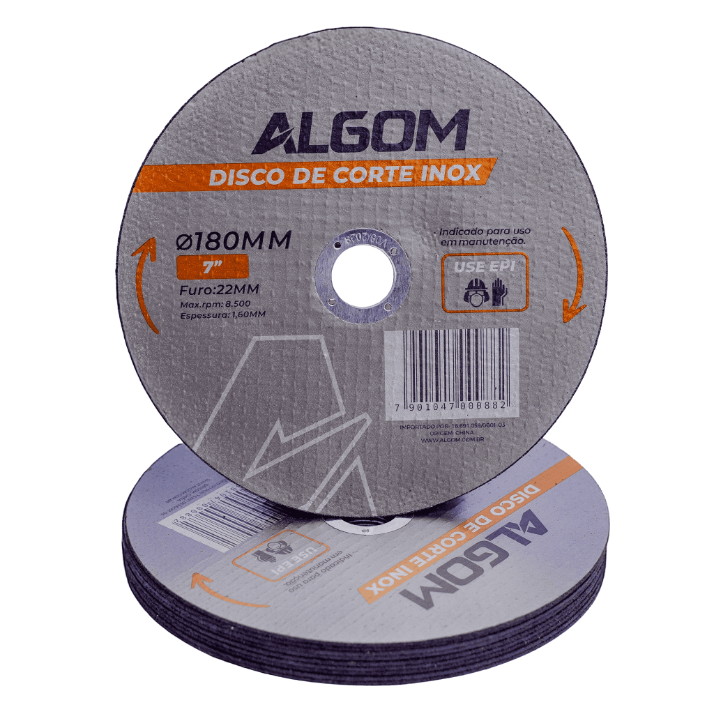 Kit com 10 Discos De Corte Inox 7" (180X22mm) Algom