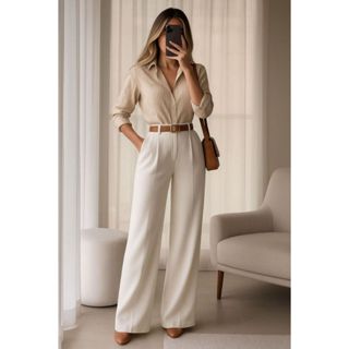 Conjunto Feminino Sofisticado de Blusa e Calça Alfaiataria – Elegância e Conforto para Médicas e Profissionais da Saúde em Oferta na Shopee