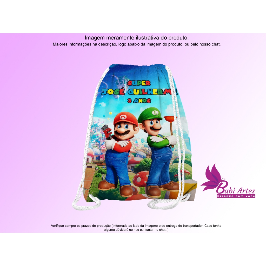 Mochilinhas Saco Personalizadas Mario Bros  Festa Aniversário Lembrancinha Saquinho Infantil