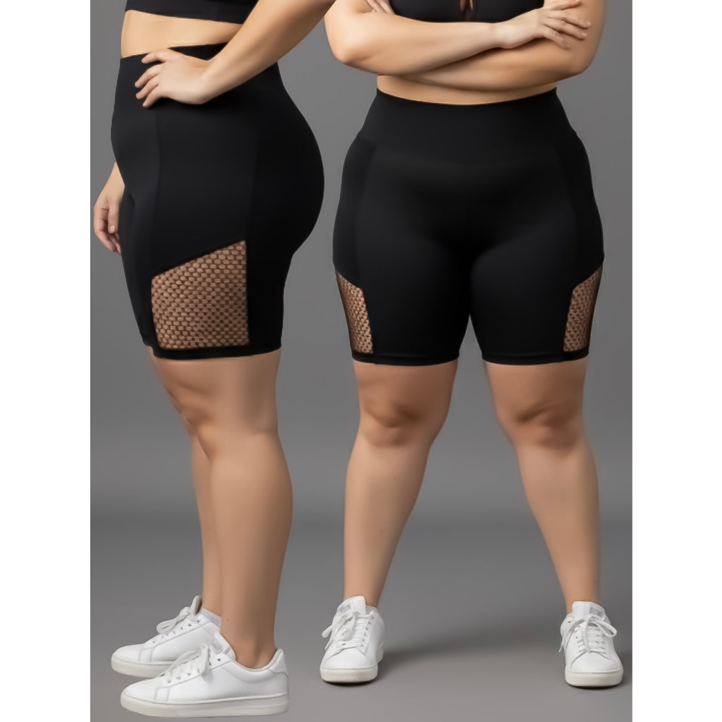 Shorts Feminino Plus Size Meia Coxa Roupa Feminina Cintura Alta Confortável Academia Treino