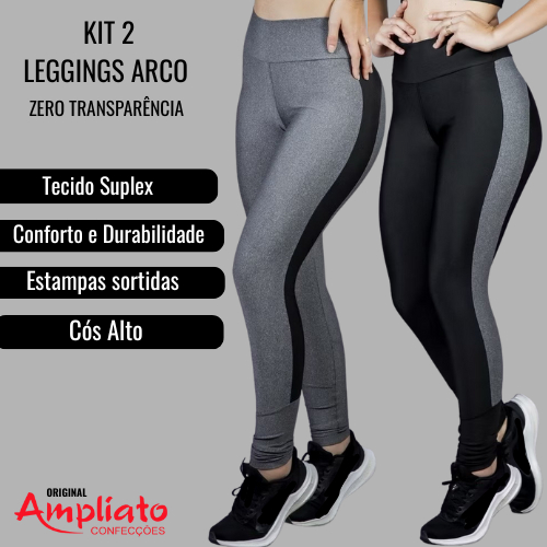 Kit 2 Legging Feminina Suplex Cós Alto Não Transparente Alta Compressão Academia Fitness em Oferta na Shopee