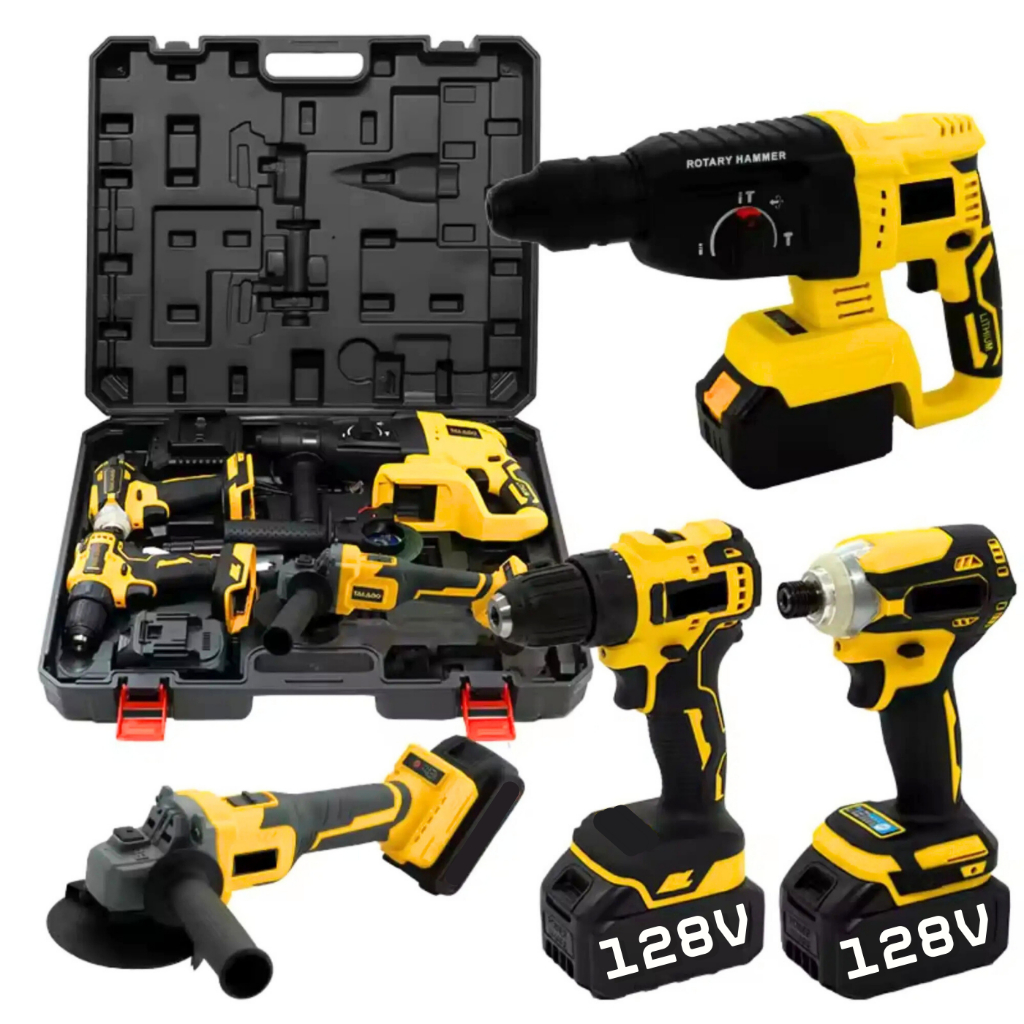 Kit 4em1 Ferramentas Martelete Esmerilhadeira Lixadeira Parafusadeira Chave Impacto 2 Baterias 128v