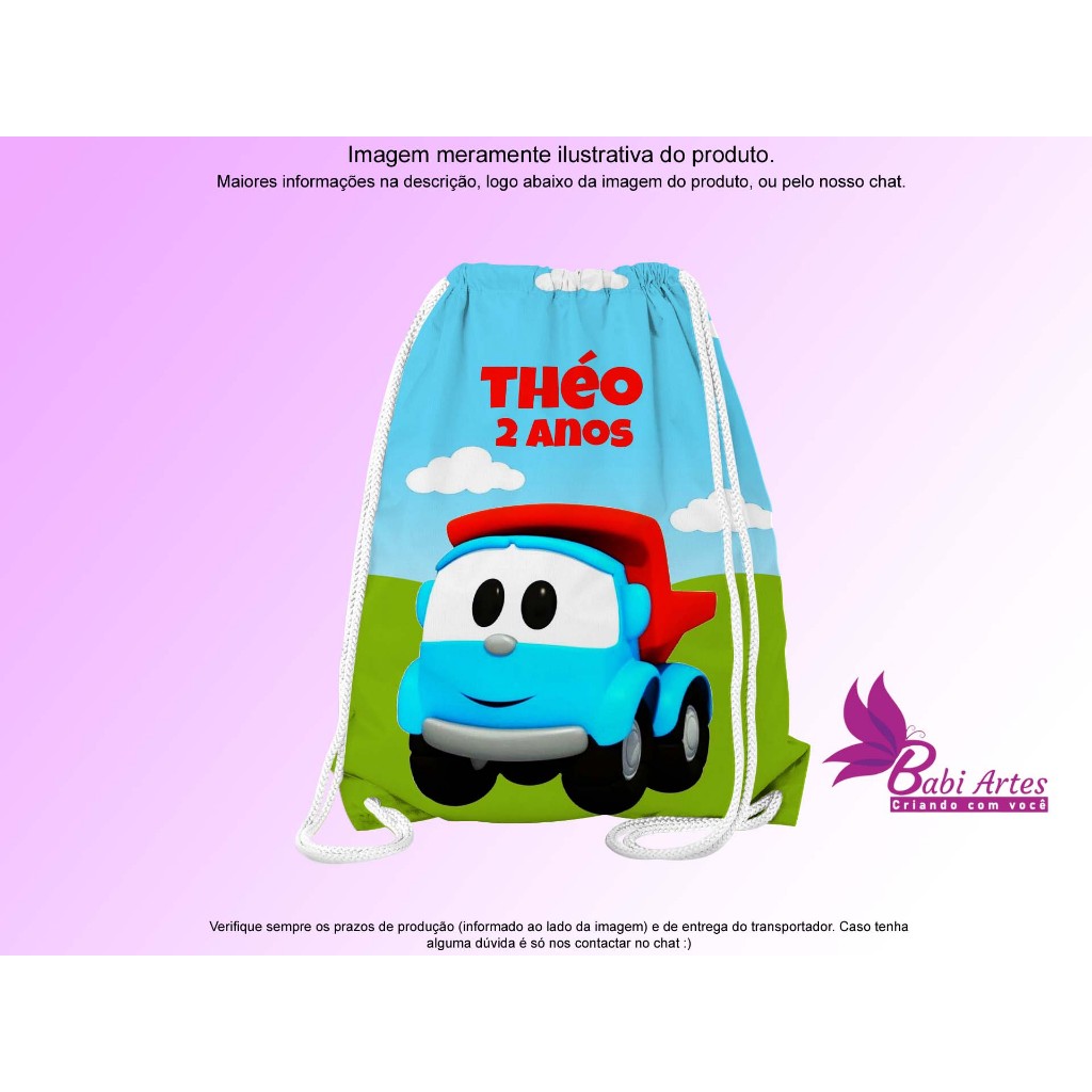 Mochilinhas Saco Personalizadas Léo Caminhão  Festa Aniversário Lembrancinha Saquinho Infantil
