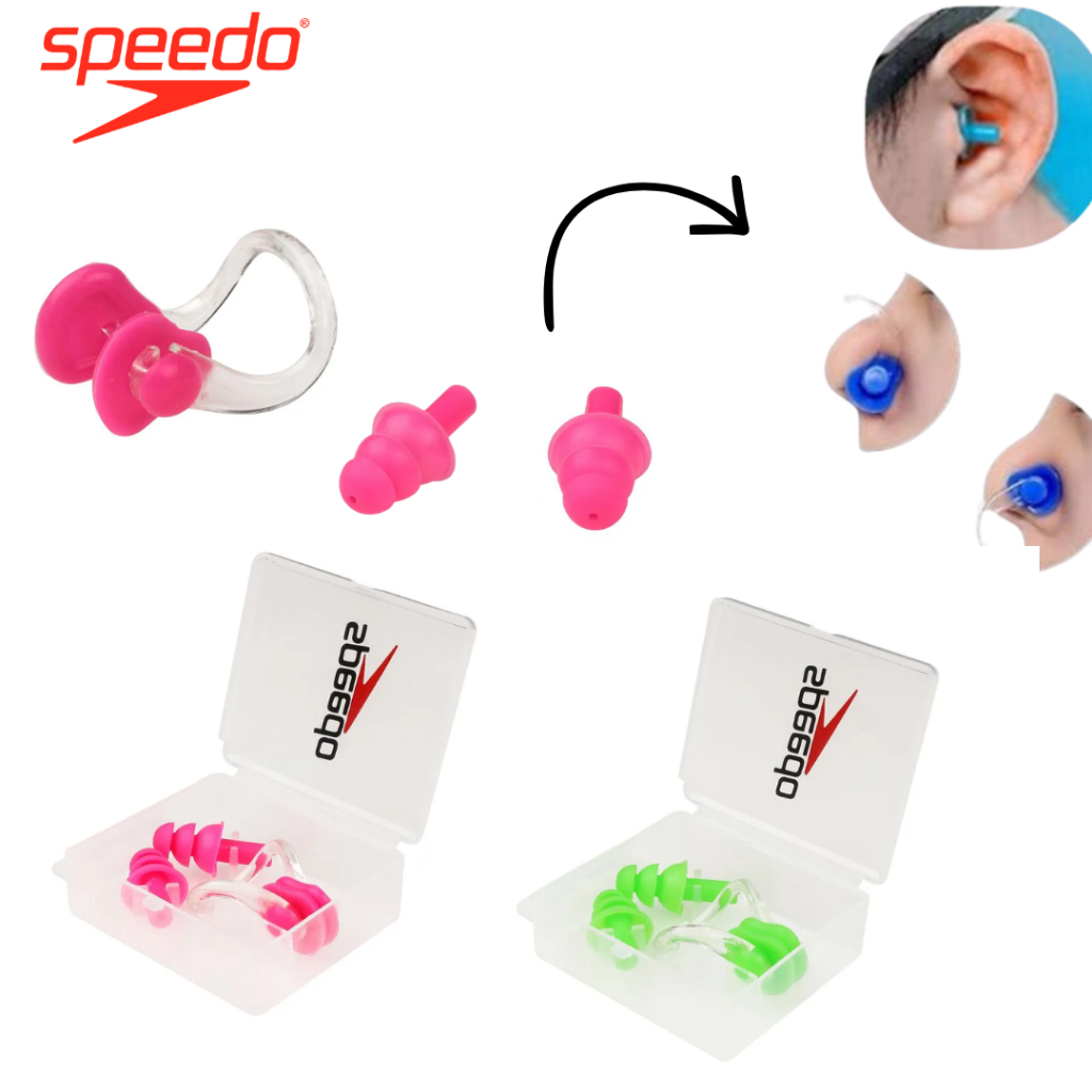 Kit 2 em 1 Protetor Tampão Nasal e Auricular Speedo para Natação Nose Clip nariz Earplug ouvido