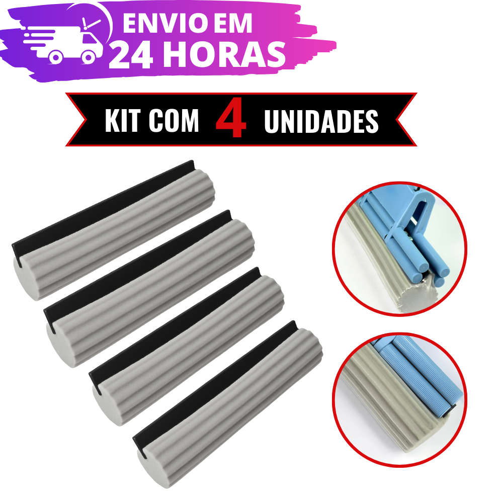 4 Refil Rodo Mop Mágico Celeste Lavável UNIVERSAL Tipo Sekito Troca Fácil Mop