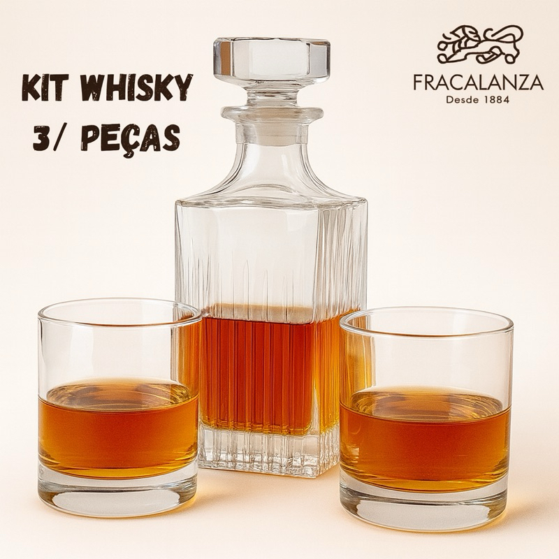 Kit Whisky 3 peças Garrafa Licoreira Copo Dose Vidro Licoreira Decoração Cristal Licor  Mini Bar