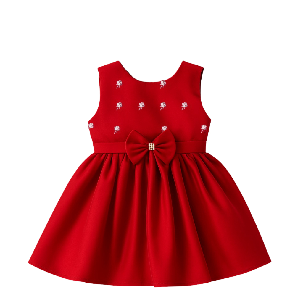 Vestido Infantil Verão para Festa Roupa Bebê Menina Luxo com Laço Vermelho