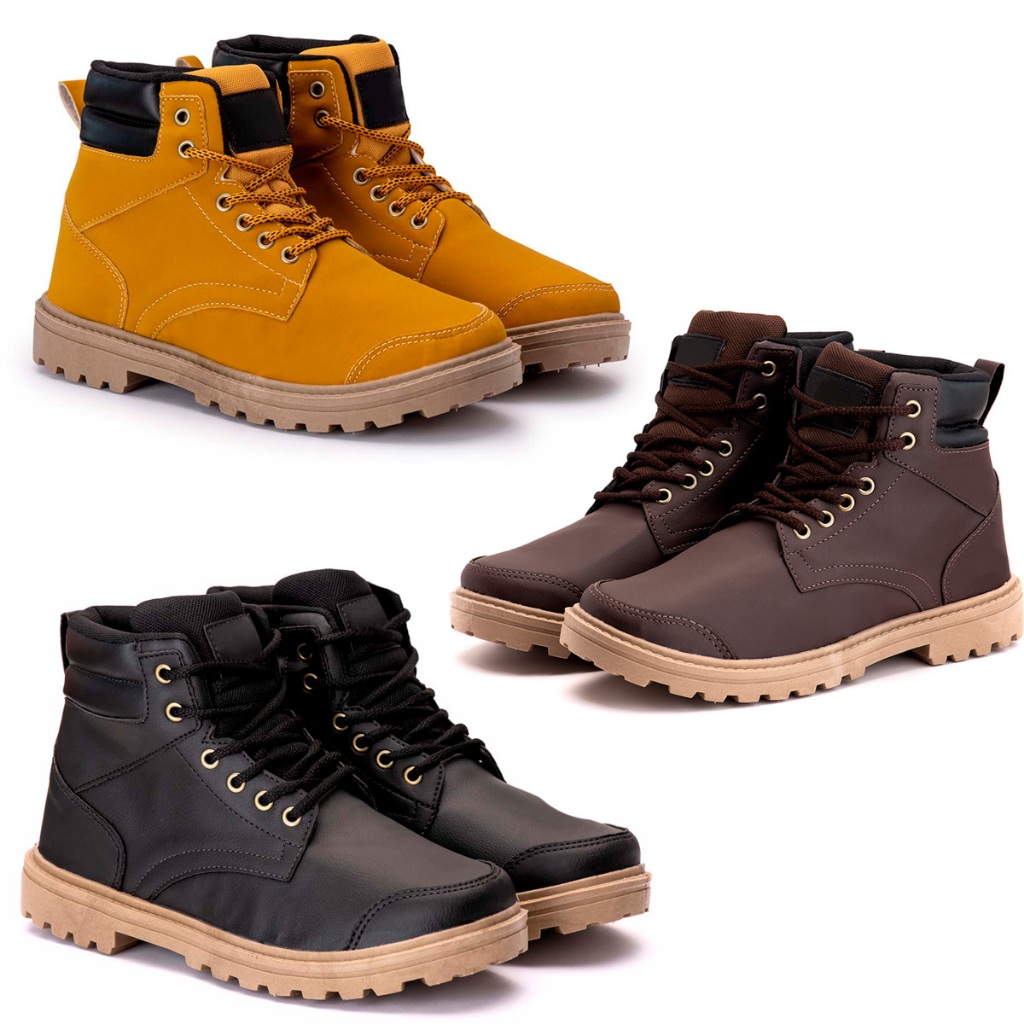 Kit 3 Coturno Sola Tratorada Masculina Bota Adventure Conforto Casual Trabalho Lazer Cano Médio