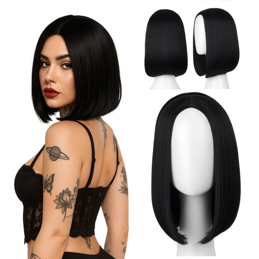 Peruca Chanel Curta Lisa – Fibra Orgânica Premium Idêntica ao Cabelo Humano em Oferta na Shopee