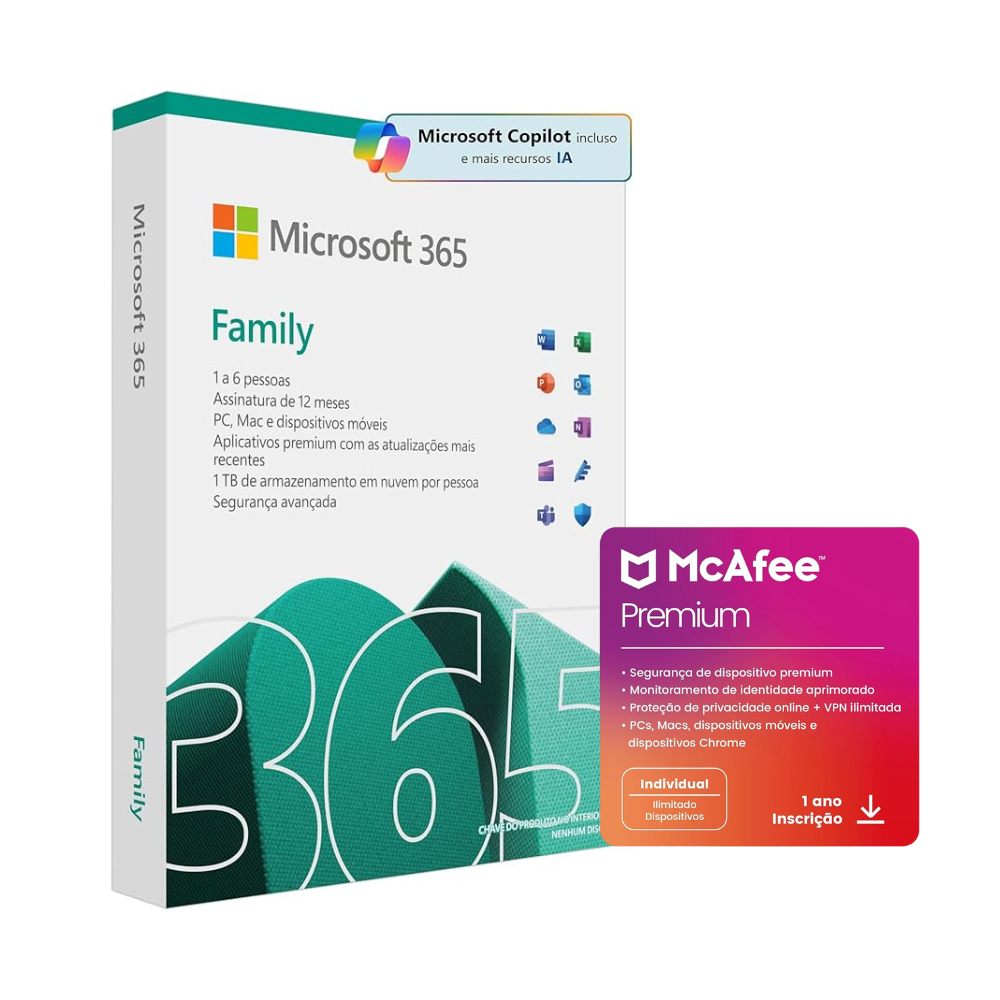 Microsoft 365 Family 2025 + Mcafee Premium - Licença 1 Ano