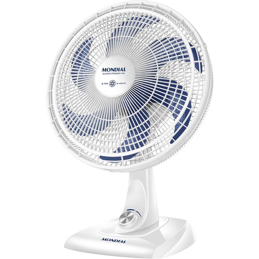 Ventilador de Mesa 40 cm Silencioso Mondial Super Power VSP40W –140W, 127V, Branco/Azul