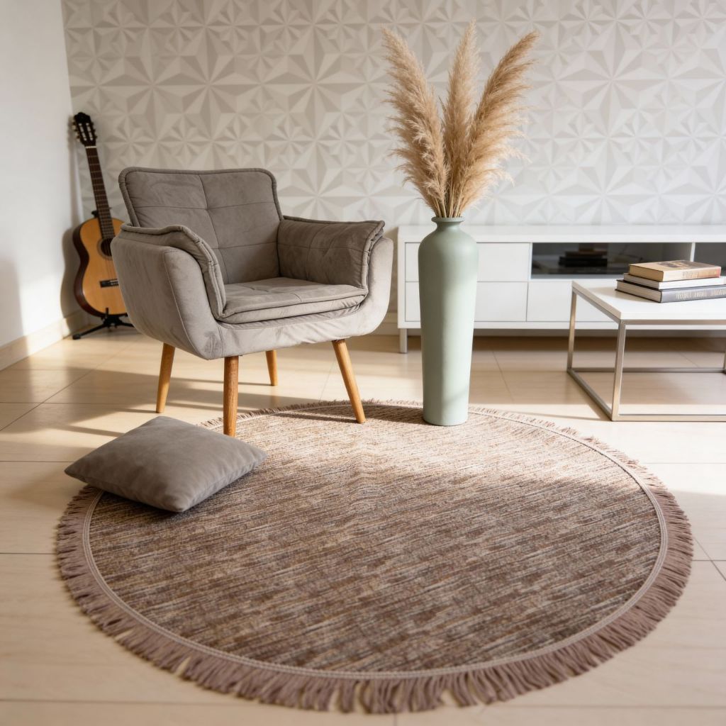 Tapete Lindo Redondo Para Sala 1,40x1,40 Com Franja E Antiderrapante