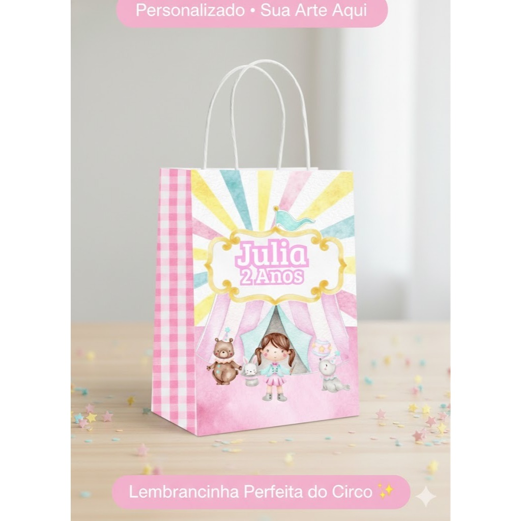 Sacolinha Surpresa - Circo Rosa - Qualquer tema - Sacola Lembrancinha - Personalizados Aniversario Festa