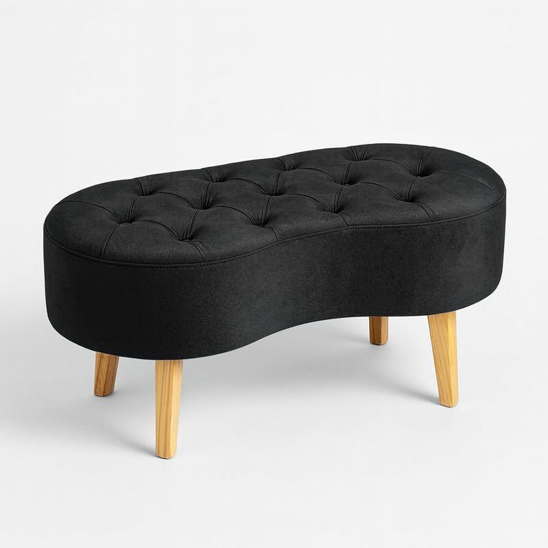Puff Feijão Banqueta Curva Pés Madeira Com Botões
