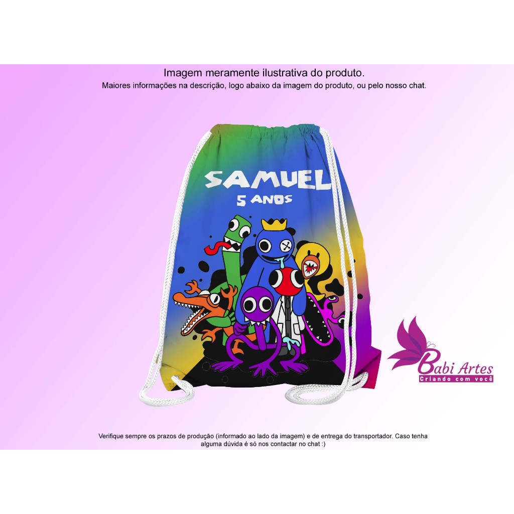 Mochilinhas Saco Personalizadas Rainbow Friends  Festa Aniversário Lembrancinha Saquinho Infantil