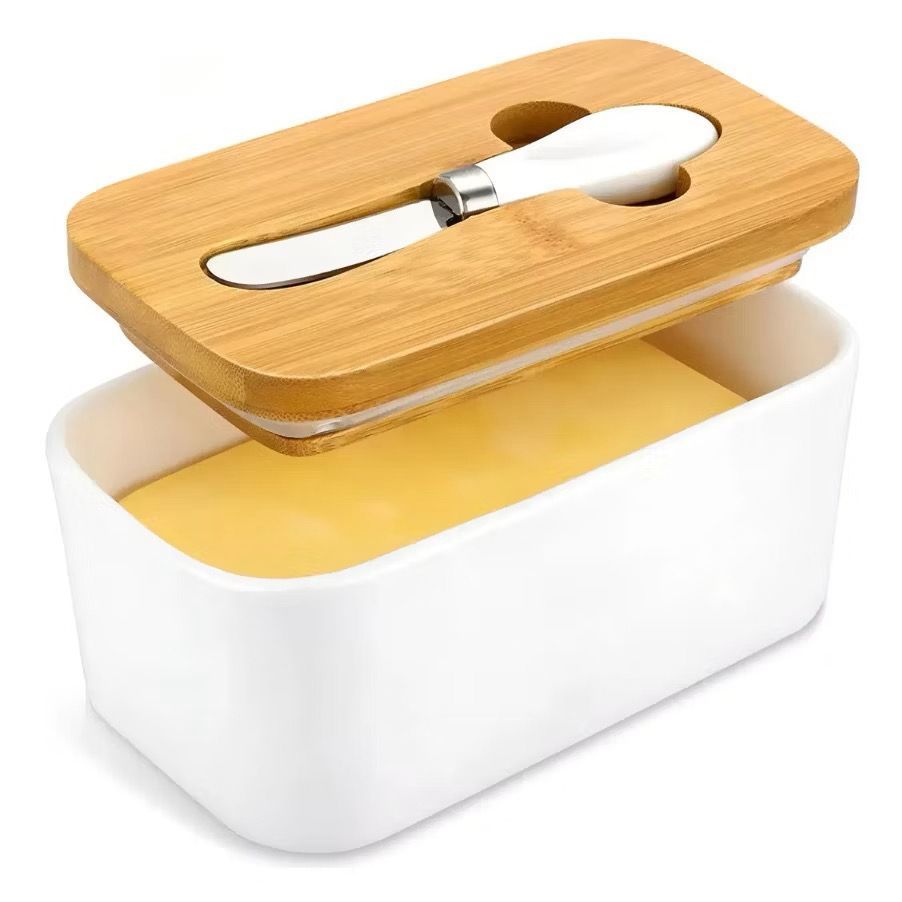 Mantegueira Porcelana com Tampa De Bambu e Espátula Branca* em Oferta na Shopee