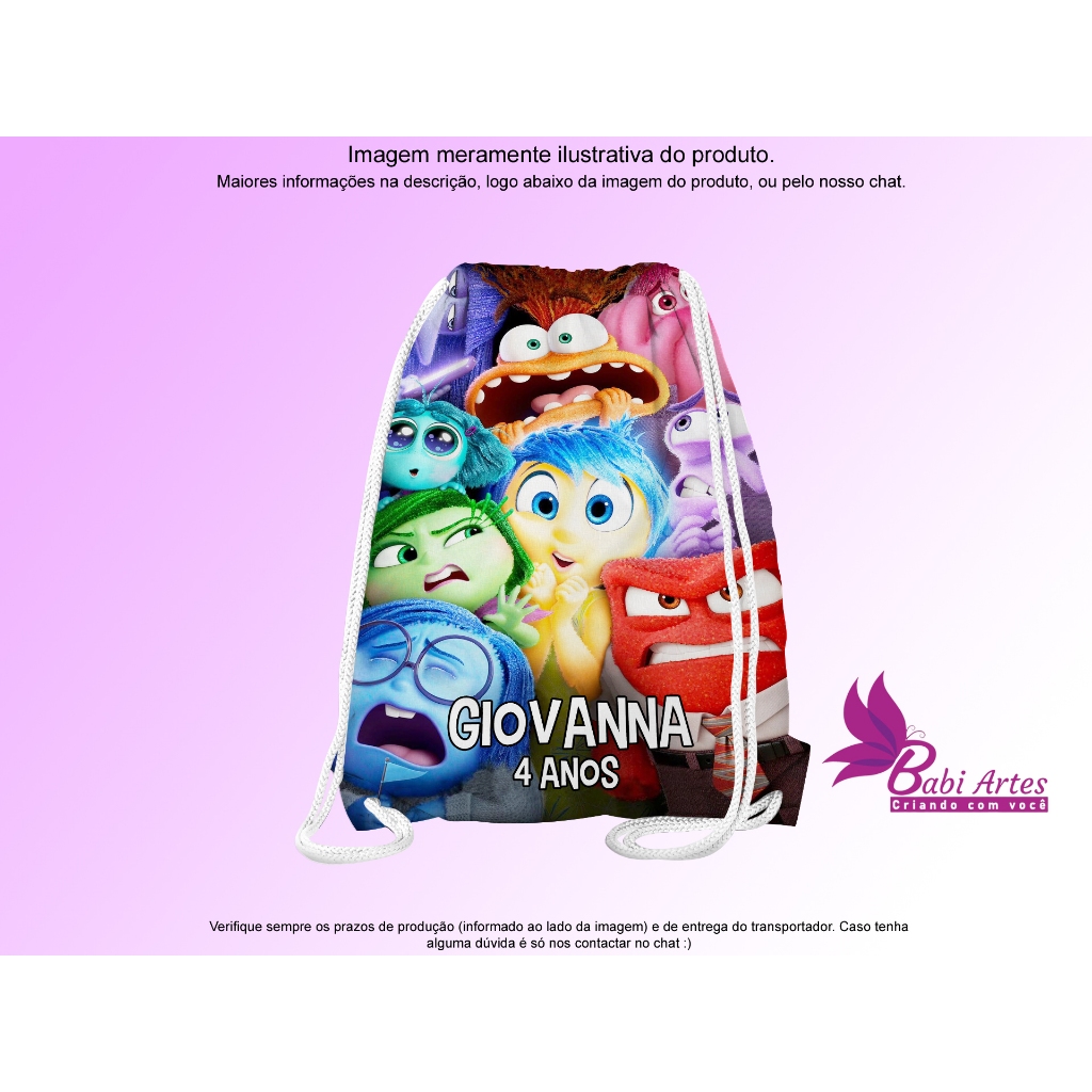 Mochilinha Saco Personalizado Divertidamente  Festa Aniversário Lembrancinha Saquinho Infantil