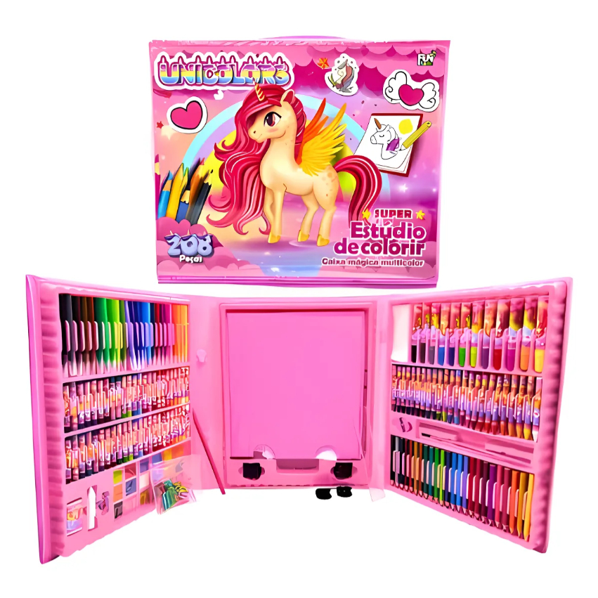 Estojo Material Escolar Maleta 68/150/208 Peças Completo Canetinhas Giz Lápis Menino E Menina