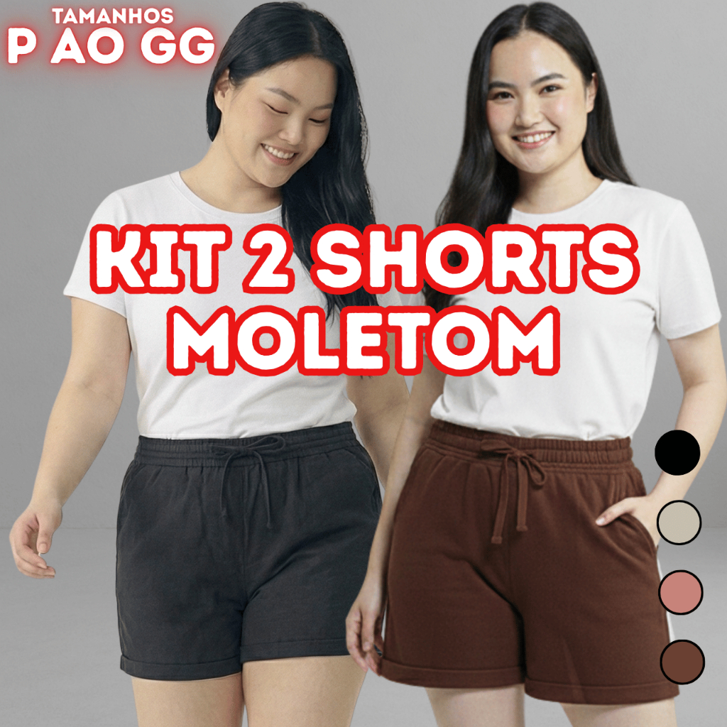 Kit 2 Bermuda Feminina Moletom Tamanho P M G GG Verão Moderno Parque Dia a Dia Tendência Elegante Premium