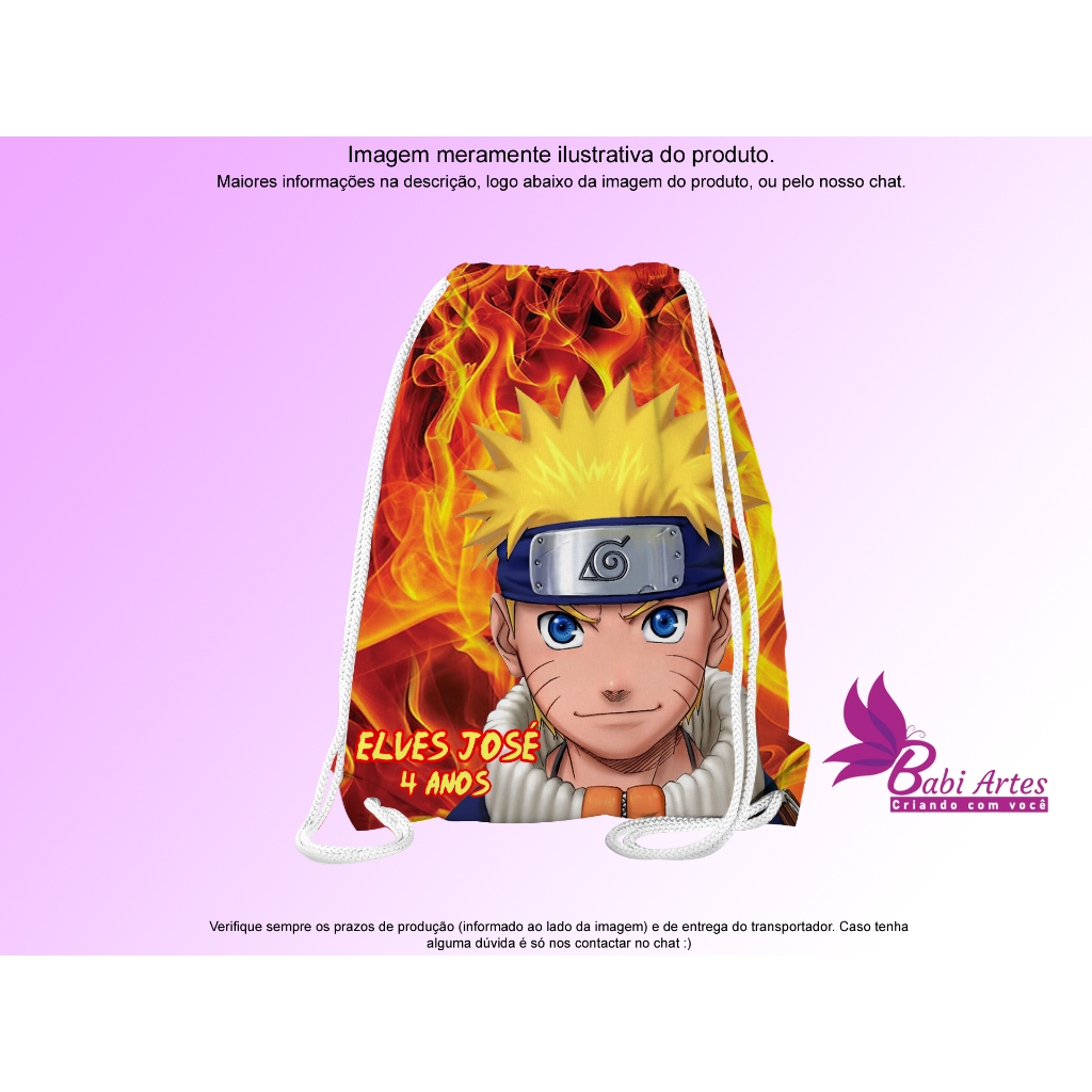 Mochilinhas Saco Personalizada 19x28cm Naruto  Festa Aniversário Lembrancinha Saquinho Infantil