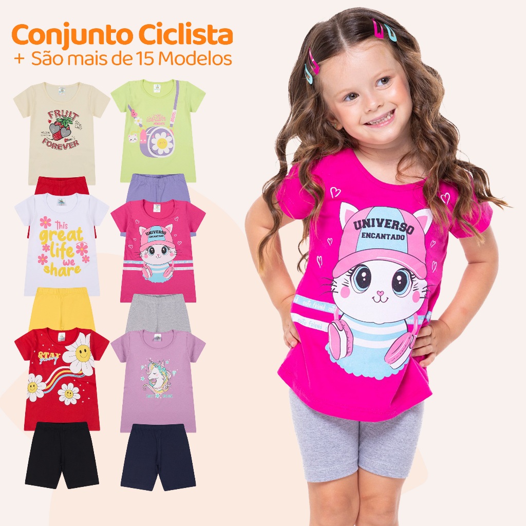 Kit Sortido 4 Peças de Roupas Bebê Menina Conjunto Ciclista Tamanho 1 ao 10 em Oferta na Shopee