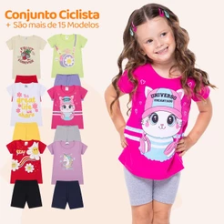 Kit Sortido 4 Peças de Roupas Bebê Menina Conjunto Ciclista Tamanho 1 ao 10