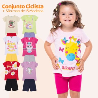 Kit Sortido 4 ou 6 Peças de Roupas Bebê Menina Conjunto Ciclista Roupas Bebê FemininoTama…