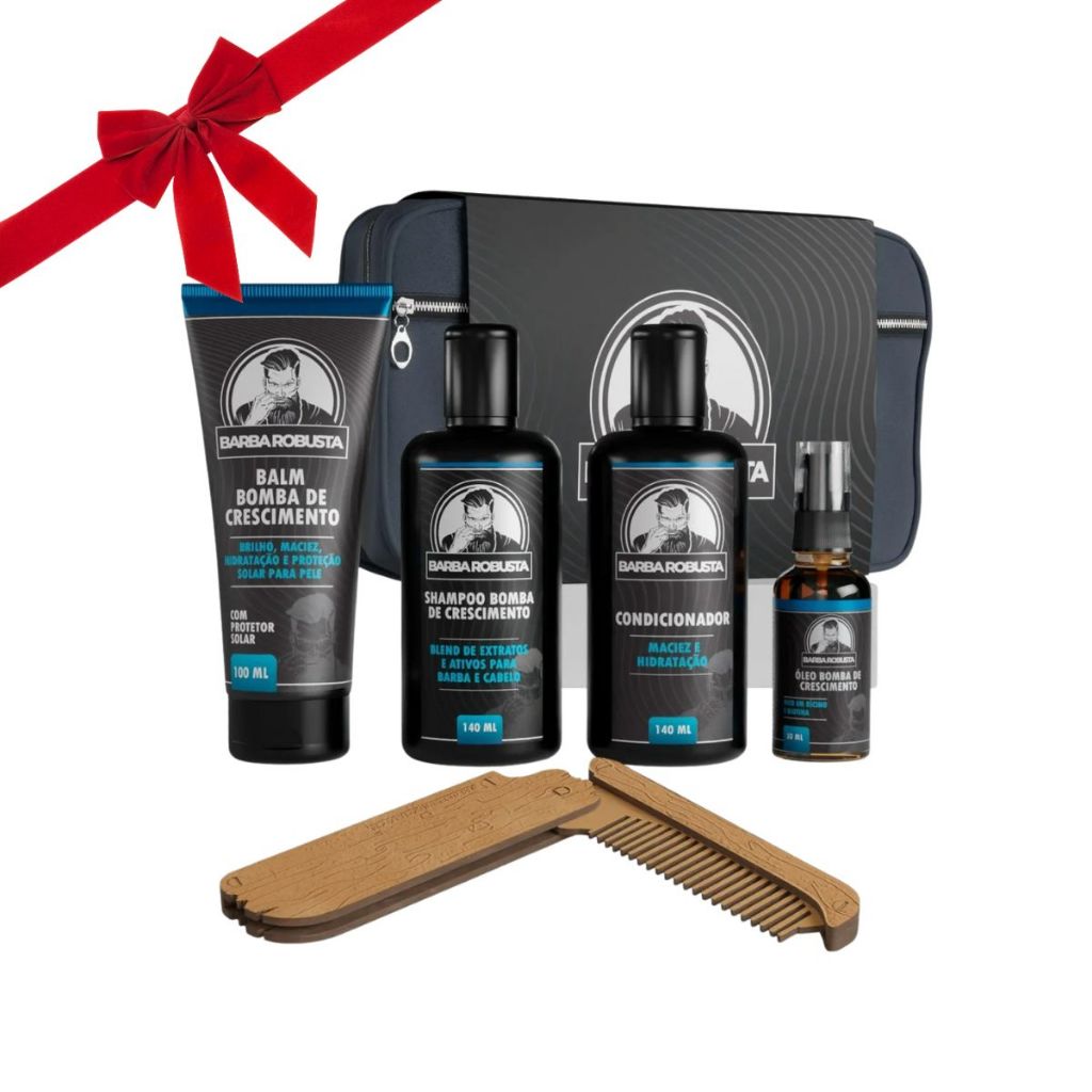 Kit para a Barba Shampoo, Condicionador, Balm, Óleo, Pente e Necessaire