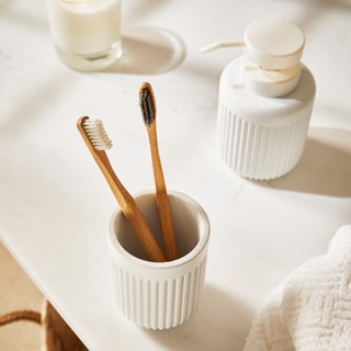 Kit Lavabo Banheiro Dispenser Sabonete Líquido Porta Escova Branco Multiuso Cimento Canelado em Oferta na Shopee