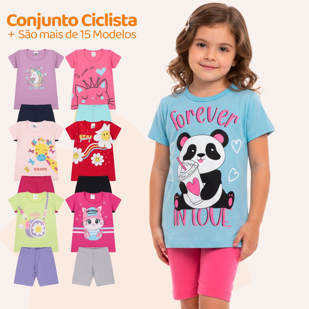 Kit Sortido 4  ou 10 Peças de Roupas Infantil Menina Conjunto Ciclista Roupas Infantil Feminino Tamanho 1 ao 10 Calor em Oferta na Shopee