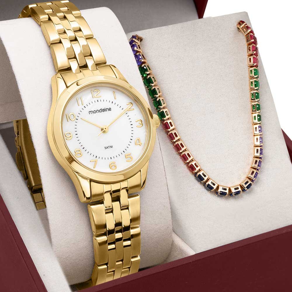 Kit Relógio Mondaine Feminino com Pulseira 32796LPMKDE1K2