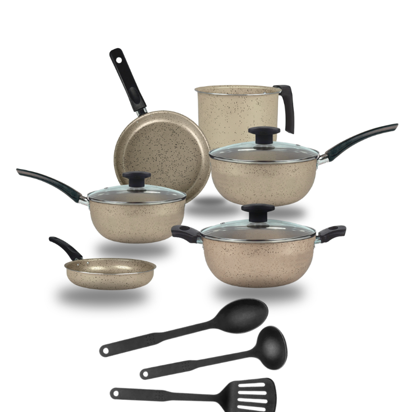 Jogo de Panelas Antiaderente Kit 9 Peças Com Tampa de Vidro Teflon em Oferta na Shopee