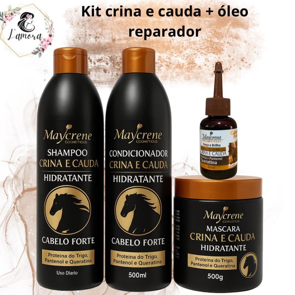 kit crina e cauda cabelos fortes 500ml maycrene + oleo crina 30ml
