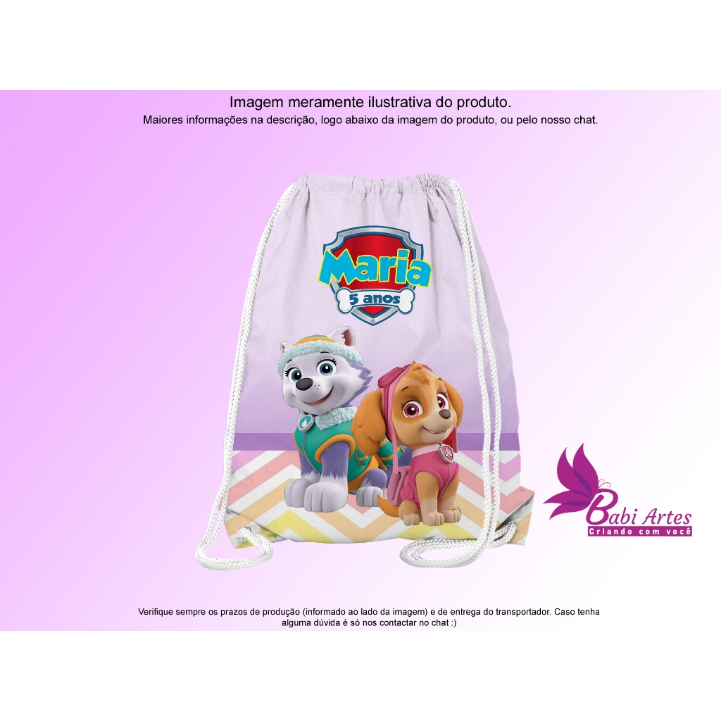 Mochilinha Saco Personalizada Patrulha Canina  Festa Aniversário Lembrancinha Saquinho Infantil