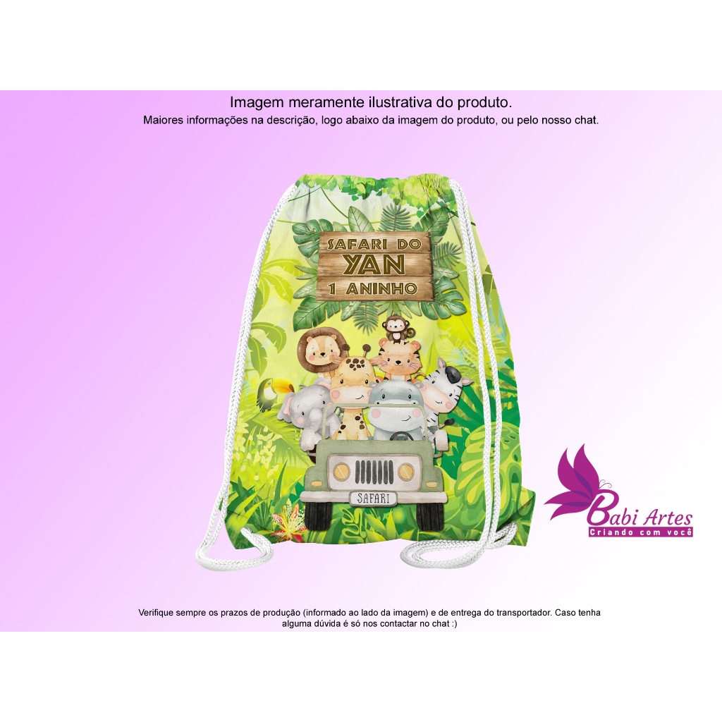 Mochilinhas Saco Personalizadas Safari  Festa Aniversário Lembrancinha Saquinho Infantil