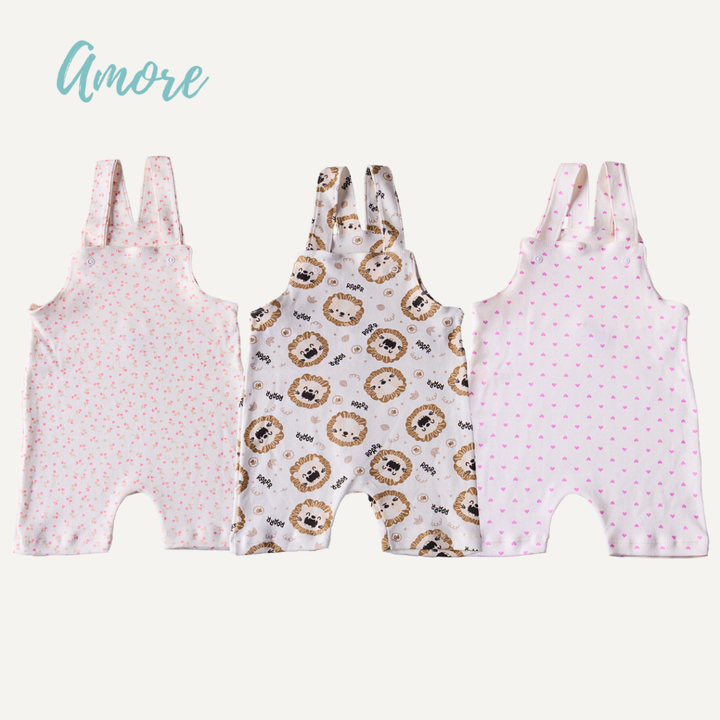 Roupa Bebê Infantil Jardineira Amore Curta Menina Menino 100% Algodão